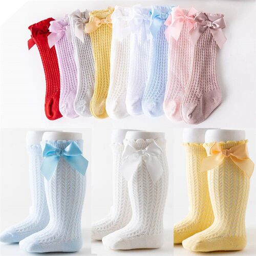 Spring Summer Baby Girl Socks Large Bow Mesh Long Socks Soft
