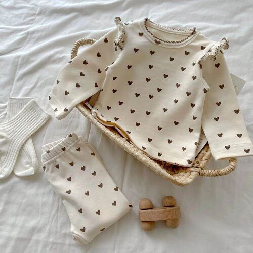 7215 Baby Clothing Set Home Suit 2024 Autumn and Winter Love