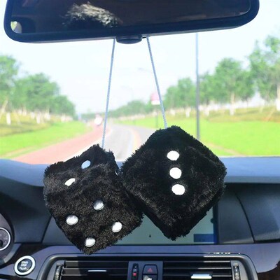 Fuzzy Plush Dice with Dots Retro Square Plush Hanging Mirror