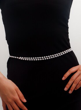 Doublelayer Imitation Pearl Acrylic Waist Chain for Women wa