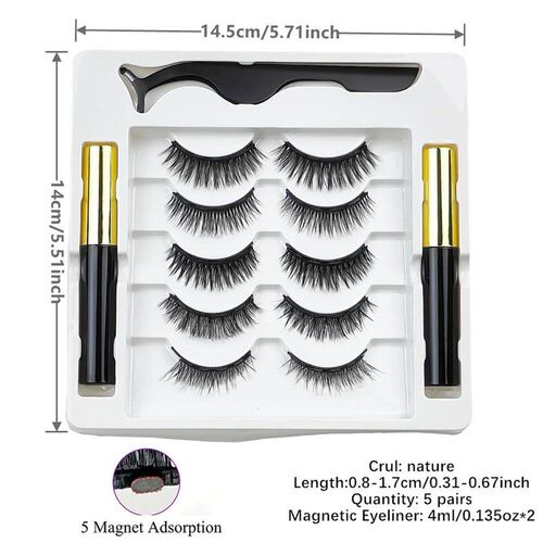 Magnetic Eyelashes With Eyeliner Kit, 5 Pairs Natural Lookin