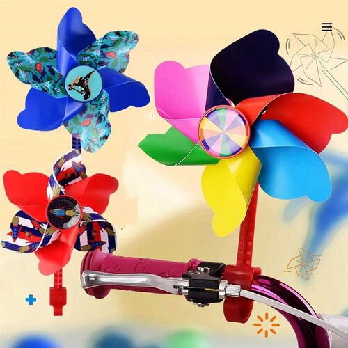 Children Cartoon Bicycle Windmill Colorful Pinwheel Long Pol