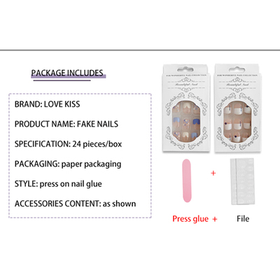 24pcs French Fake Nails Short Art Nail Tips Press Stick on