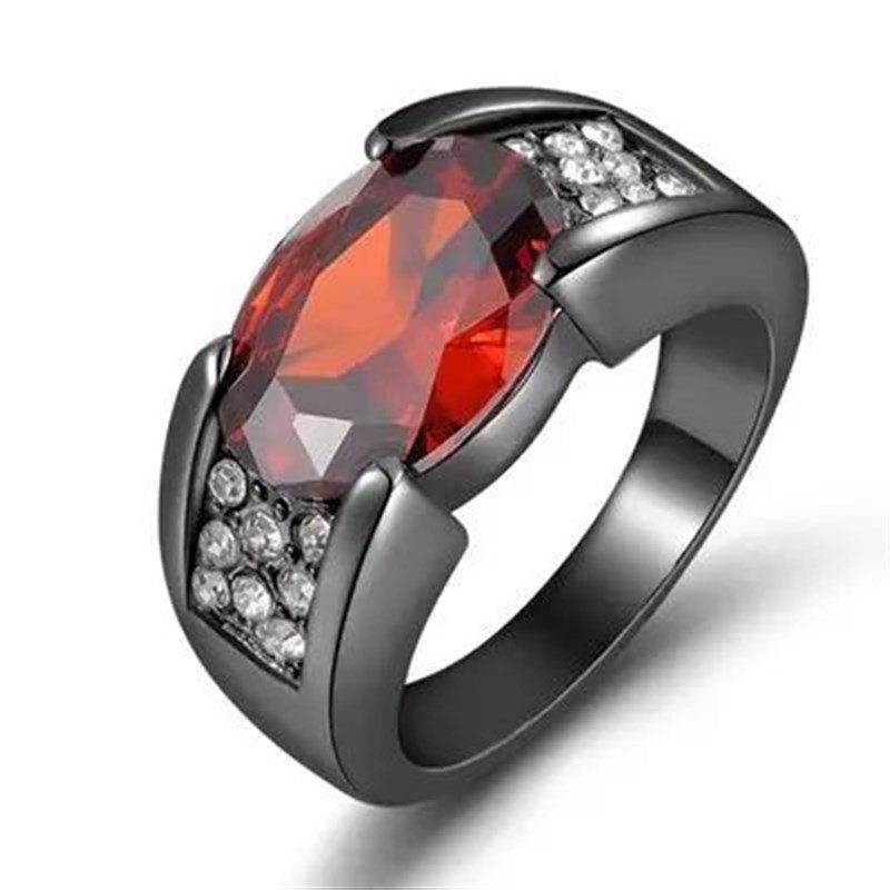 Milangirl Zircon Inlaid Black Cross Border Rings For Men Red - 实物图