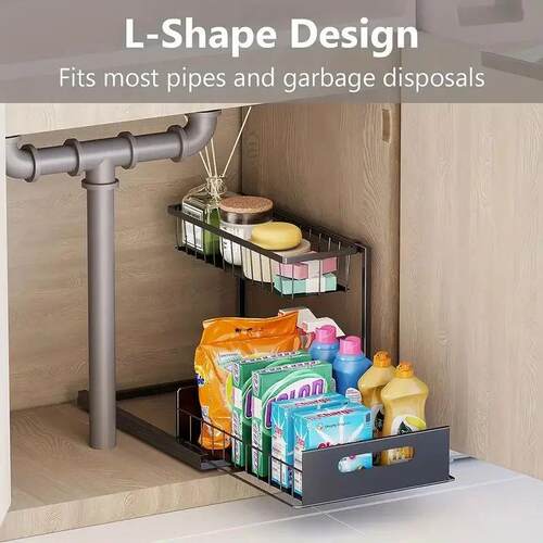 2 Tier Under Sink Organizers and Storage with Sliding Drawer