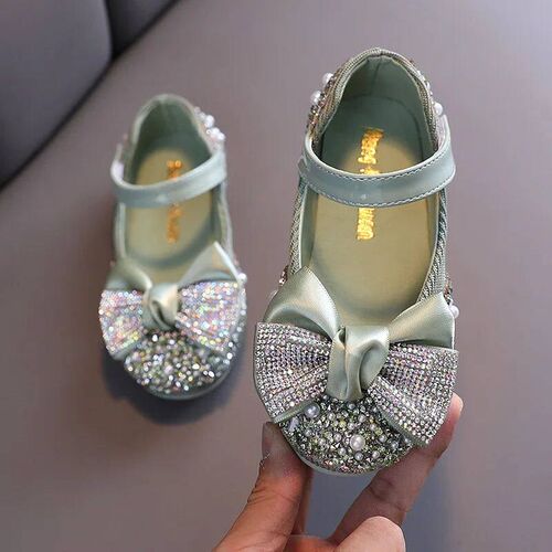 New Children Leather Shoes Rhinestone Bow Princess Girls Par