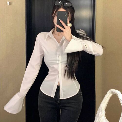 Gidyq Fashion Women Bandage Shirts Korean All Match Sreetwea