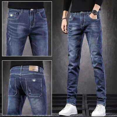 Autumn and winter jeans mens elastic skinny pants mens men