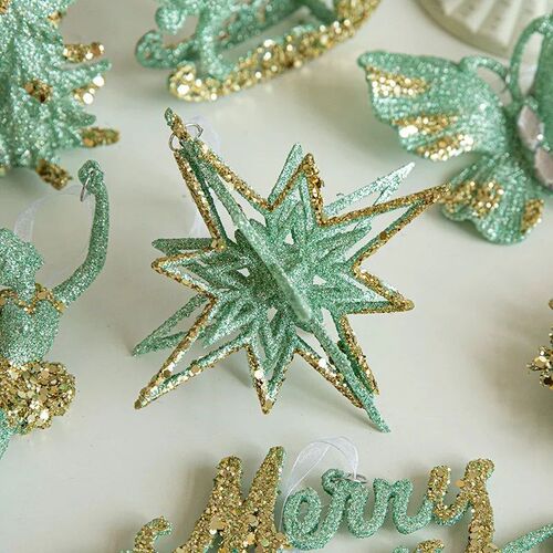 Green  Christmas  Ornaments, Xmas Tree Decorations, Plastic