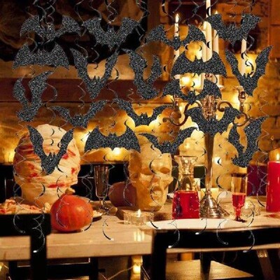 30PCS Glittering Bats Swirls Ceiling Ornament Wall Hanging