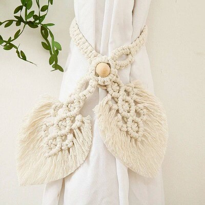 Leaf Tassel Macrame Curtain Tieback Hand-Woven Cotton Rope C