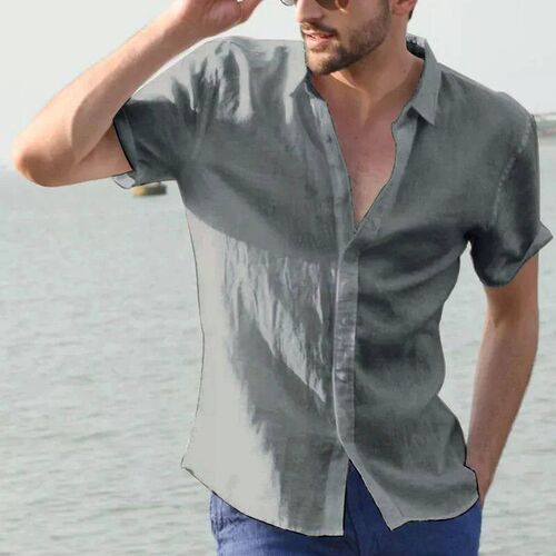 Mens Casual Short Sleeve Shirt Sreet Wear Lapel Button Soli