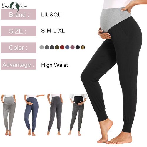 Womens Maternity Fold Over Comfortable Lounge Pants Pregnan