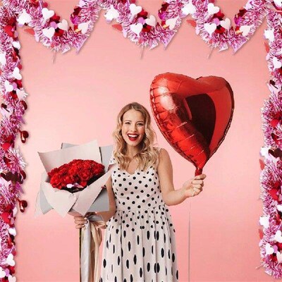 2-8m Valentines Heart Tinsel Garland Decorations Metallic
