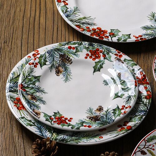 Ceramic Dinner Plate Christmas Plate Underglaze Color Flat P