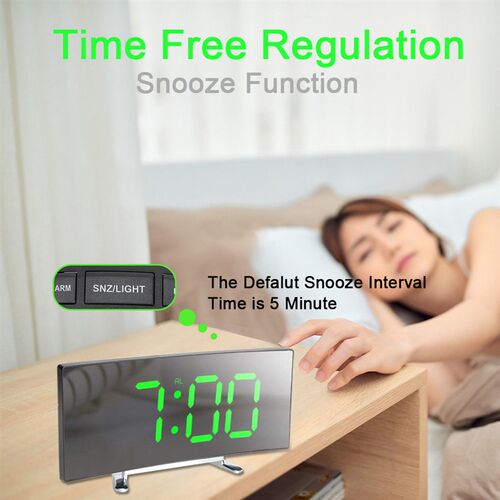 7 Inch For Kids Bedroom Curved Dimmable Mirror Clock Digital