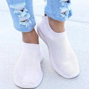 Women Flat Slip on White Shoes Woman Lightweight White Sneak