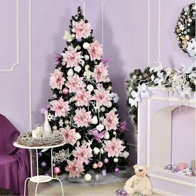 5pcs 14.5cm Glitter Artifical Christmas Flowers Mreey Christ