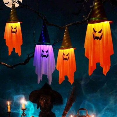 2 Packs Halloween Ghost Lights Outdoor Spooky Hanging Witch