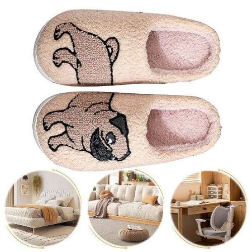 Plush Pug Slippers Comfortable Slip-on House Shoes Anti