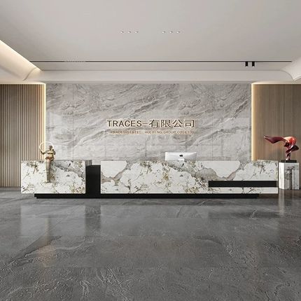 大理石吧台酒店会所售楼部不锈钢前台接待台公司真岩板收银台柜台