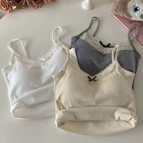 New Knitted Crop Top For Women Solid Color Lace Sling Tops K