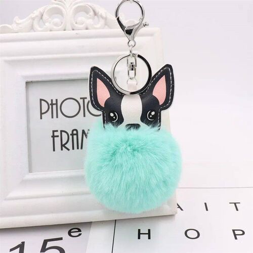 Fluffy Rabbit Fur Ball French Bulldog Keychain Pompom Key Ch