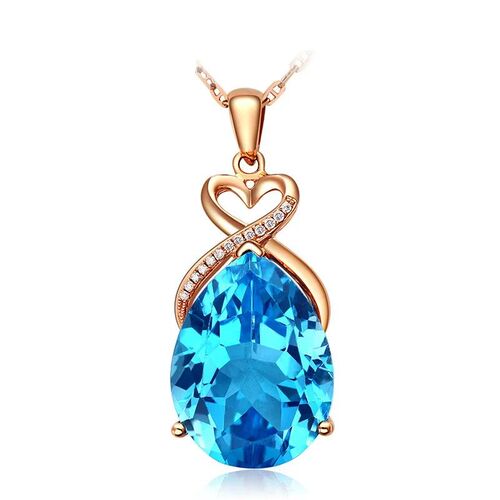 real 14 K Rose Gold 3 Carats Sapphire Stone Pendant Women Na