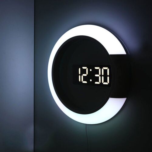 3D LED wall clock Digital Table Clock Alarm Mirror Hollow Wa