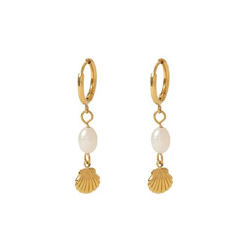Stylish Stainless Steel Freashwater Pearl Charm Scallop Drop