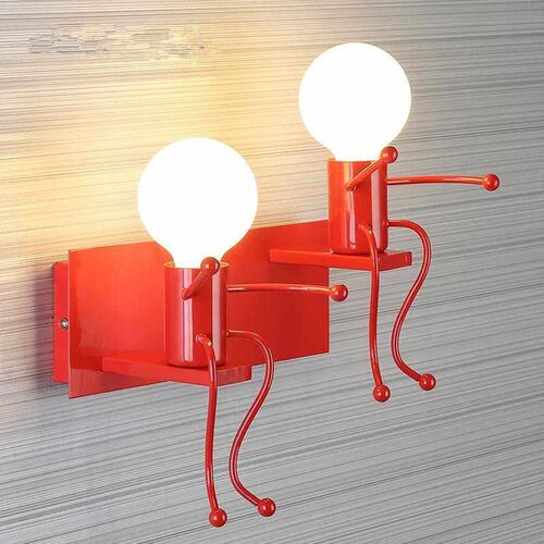 2pcs E27 LED Double Head Iron Art Cartoon Robot Wall Light f