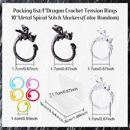 14Pcs Adjustable Dragon Shape Crochet Tension Ring Kit