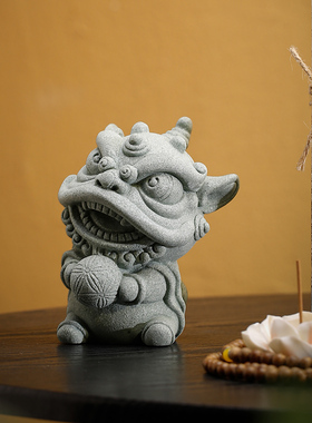 青砂石招财舞狮桌面电视柜装饰摆件创意中式麒麟鱼缸沉水造景摆设