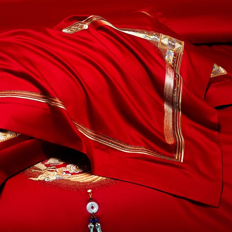 思辰家纺高端婚庆四件大红全棉刺绣龙凤喜被十件结婚床上用品,床上用品,婚庆床品套件,淘宝优惠券,粉丝福利购,淘宝优惠卷