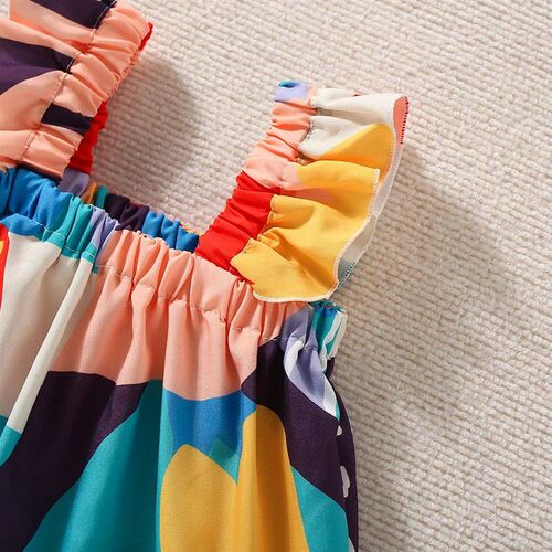 2PCS Summer New Girl Flower Strap Top+Shorts Two Piece Set S