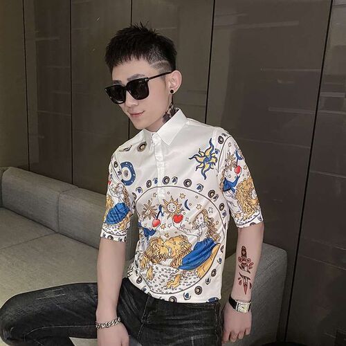 New shirt male social spirit guy slim three-quarter sleeve s