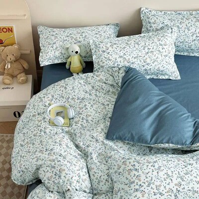 Ins Style Floral Duvet Cover Set Flat Sheet Pillowcases No F