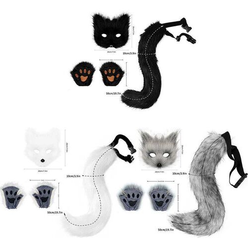 3pcs  Halloween Carnival Dress Up Animal Tail Fox Mask Glove