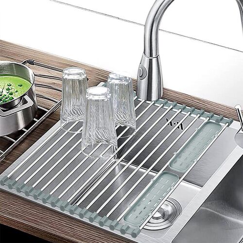 Foldable Stainless Steel Dish Drainer Roll Up Dish Drying Ra