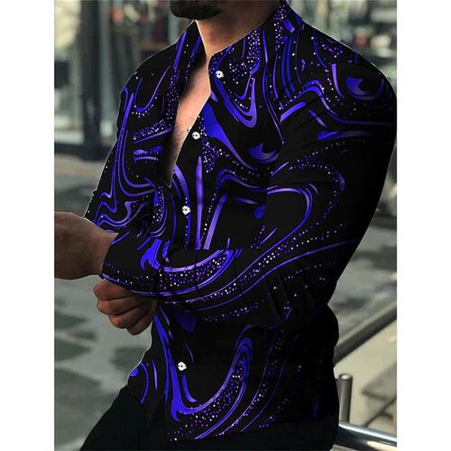 Fashion Luxury Men Shirts Single Breasted Shirt Casual Purpl