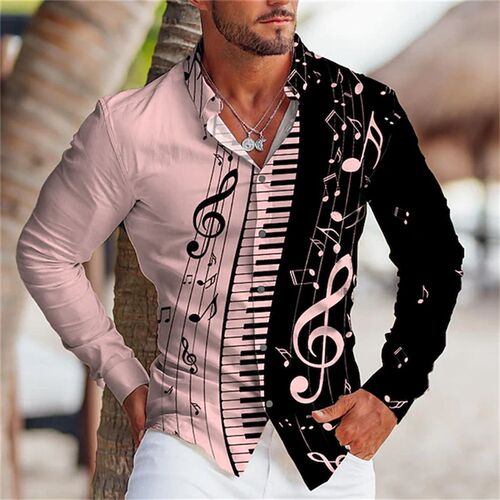 Graphic printing of mens shirts in summer 2023 Music button