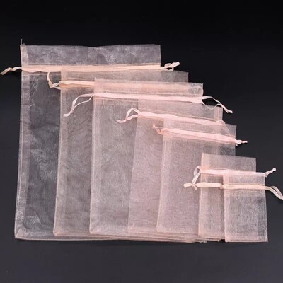 25/50 Pcs/lot White Drawstring Organza Bags&small Pouches Je