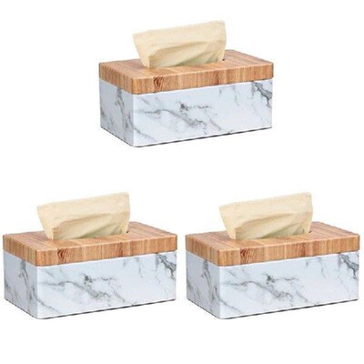3X Rectangular Marble PU Facial Grain Tissue Box Cover