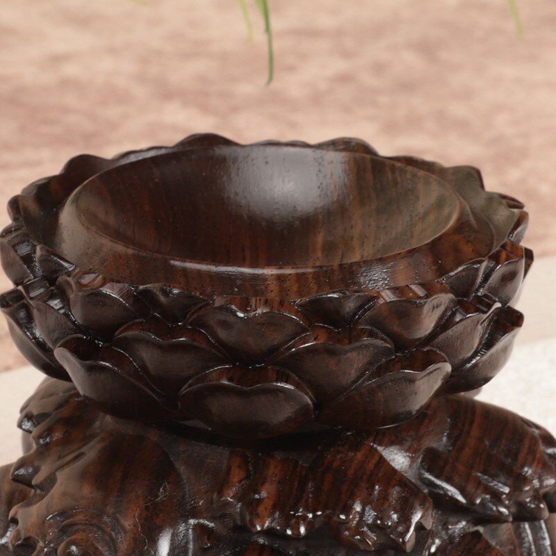 实木根雕水浪莲花底座文玩核桃水晶球木托黑檀可旋转球形摆件底座,家居饰品,木雕,淘宝优惠券,粉丝福利购,淘宝优惠卷