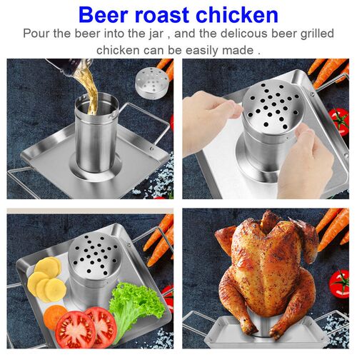 Stainless Steel Roast Chicken Pan Grilled Holder Barbecue