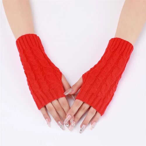 Autumn Winter Unisex Short Half-finger Cotton Gloves Weave C