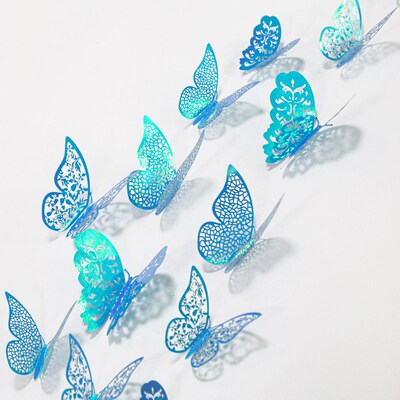 12Pcs 3D Butterflies Wall Stickers Hollow Purple Blue Butter