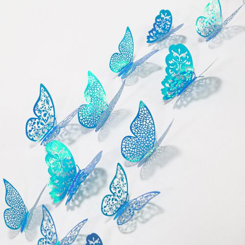 12Pcs 3D Butterflies Wall Stickers Hollow Purple Blue Butter