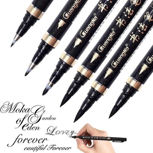 Calligraphy Pen - Reastar 6 Pcs Black Brush Marker Pen Hand
