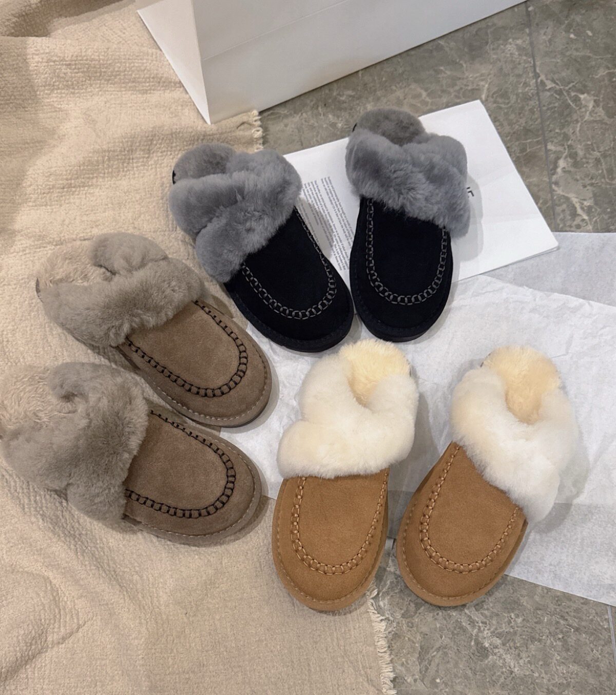 2025秋冬真皮羊毛拖鞋家居舒适毛绒平底包头懒人时尚毛毛鞋半托女